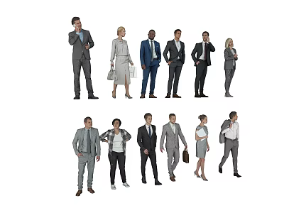 Group of Diverse Business People in Various Poses Wearing Casual and Formal Attire 3d model
