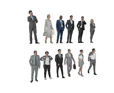 Group of Diverse Business People in Various Poses Wearing Casual and Formal Attire 3d model
