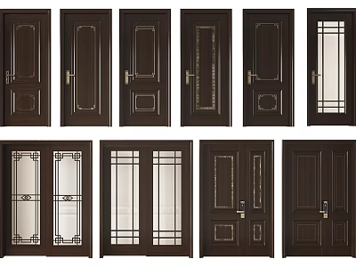 Various Styles Of Wooden Hinged Doors With Glass Panels And Carved Details For Interior 3d model