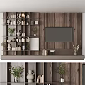 Modern TV Wall Design With Wooden Vertical Panels Open Bookshelf Books Decorative Items And Plants