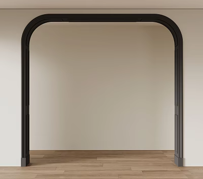 Black Door Arch with Light Colored Wall and Wooden Floor in Modern Interior 3d model