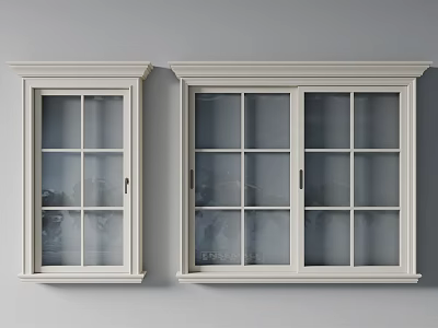 White Frame Casement Windows With Grille Design For Modern Home Interior 3d model