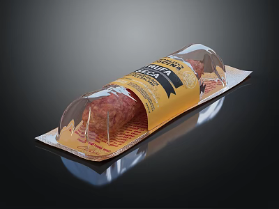 Traditional Italian Salami in Transparent Vacuum Sealed Packaging with Yellow Label 3d model