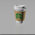 Starbucks Disposable Paper Cup With White Lid Brown Sleeve And Green Logo