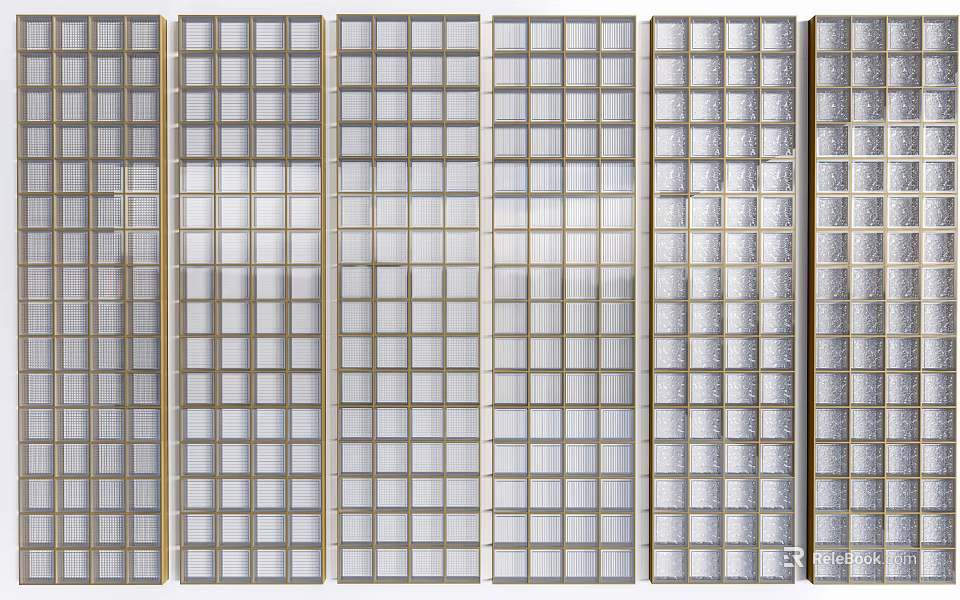 Modern Glass Room Divider With Grid Pattern Panels And Metal Frame 3d model