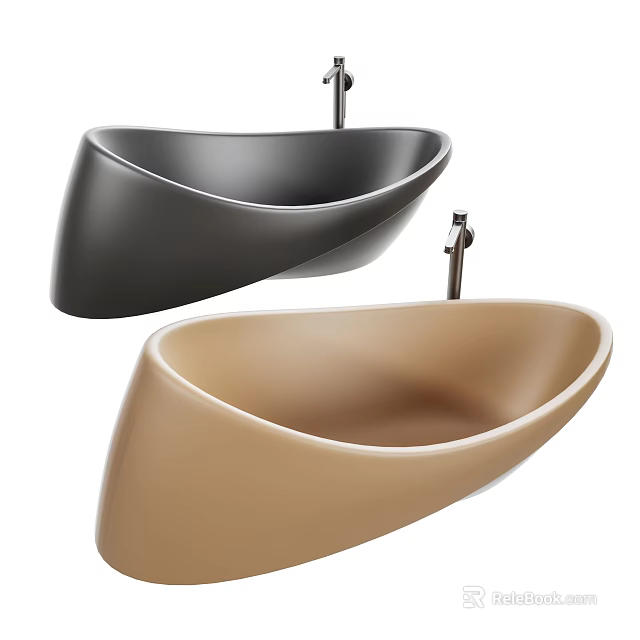 Modern Curved Black and Beige Wall Mounted Bathtub with Sleek Design 3d model 