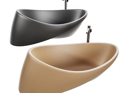 Modern Curved Black and Beige Wall Mounted Bathtub with Sleek Design 3d model