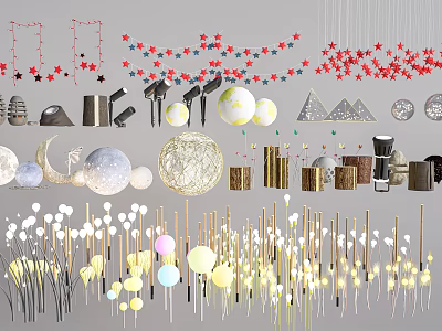 Hanging Outdoor Decorative Lights With Star Moon Sphere Shapes For Garden Use 3d model