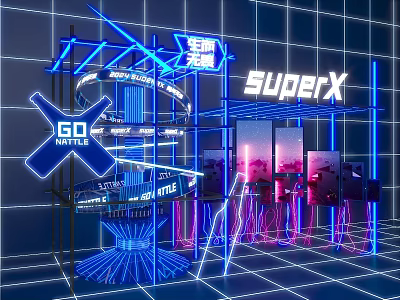 Cyberpunk Themed Photo Spot With Neon Lights And Futuristic Decor 3d model
