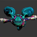 Game Movie Character With Turquoise Long Hair Wearing Colorful Floral Traditional Dress And Stockings
