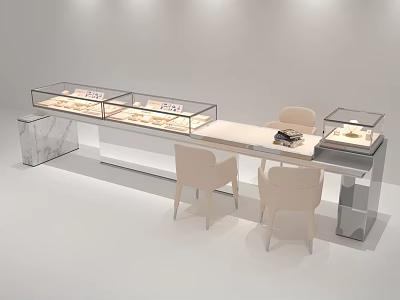 Elegant Jewelry Store Interior Design With Glass Display Cases Marble Counter And Chairs 3d model