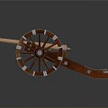 Vintage Cannon Weapon With Large Wooden Wheels And Metal Barrel