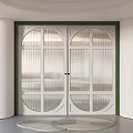 Elegant Double Doors with Arched Ribbed Glass Panels and White Frames 3d model