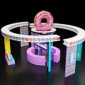 Vibrant Donut Themed Exhibition Booth With Circular Structure And Colorful Decor