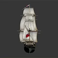 Detailed Sailing Ship Model With Multiple White Sails Yellow And Green Hull And Red Flag
