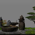 Karesansui Zen Garden Design With Stone Lantern Basin Pine Tree And Moss 3d model