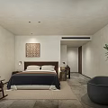 Modern Hotel Room Interior Design With Comfortable Bed Wooden Nightstand And Cozy Armchair