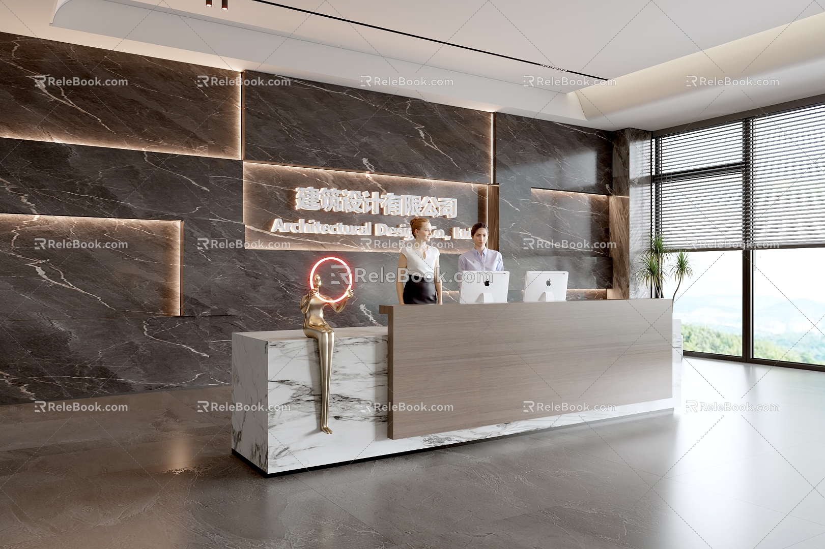 Modern company front desk background wall reception area bar desk reception desk hall simple lobby model