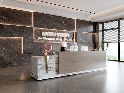 Modern company front desk background wall reception area bar desk reception desk hall simple lobby model