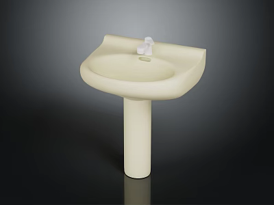 White Pedestal Washbasin With Modern Design Simple Structure And Chrome Faucet 3d model