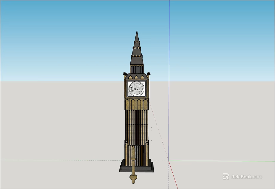 Tall Clock Tower With White Clock Face And Brown Gothic Spire Design 3d model