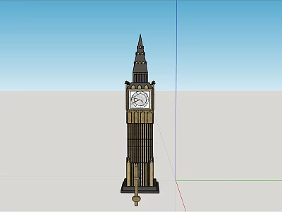 Tall Clock Tower With White Clock Face And Brown Gothic Spire Design 3d model