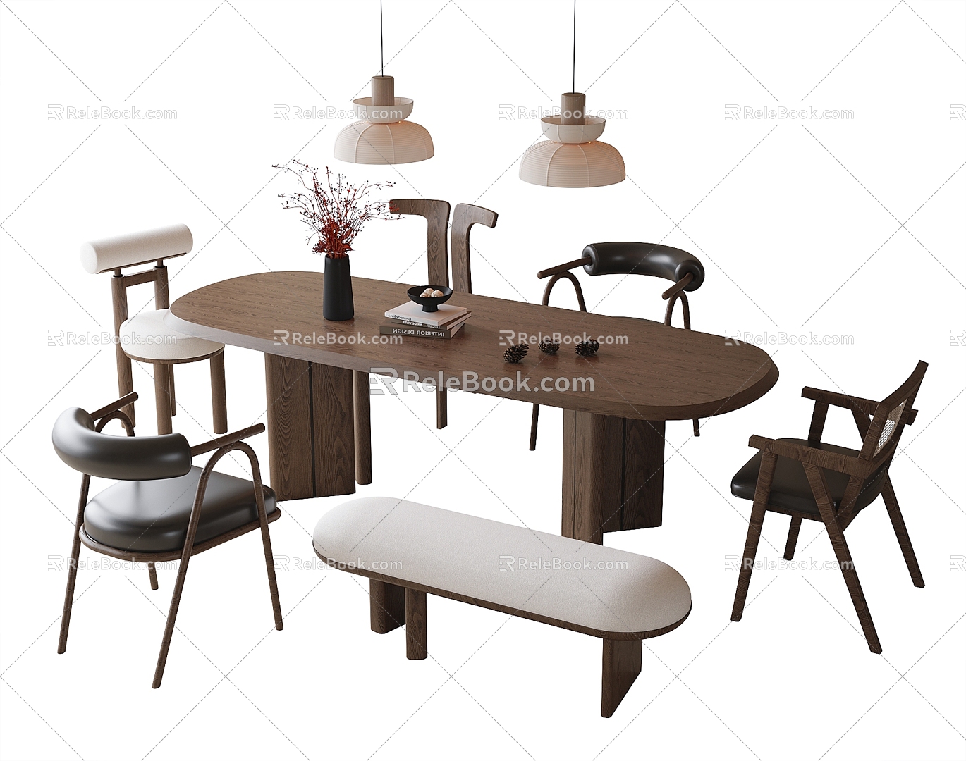 Modern Dining Table and Chair Dining Chair Single Chair Restaurant Chandelier 3d model