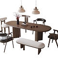 Modern Dining Table and Chair Dining Chair Single Chair Restaurant Chandelier 3d model