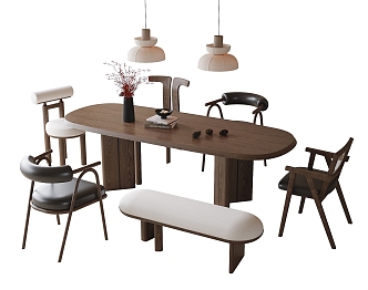 Modern Dining Table and Chair Dining Chair Single Chair Restaurant Chandelier 3d model