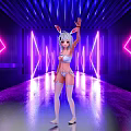Game Movie Character Bunny Eared In Lingerie Under Purple Pink Neon Lights On Shiny Floor