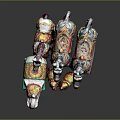 Hand Carved Colorful Horse And Elephant Sculptures With Intricate Decorative Patterns