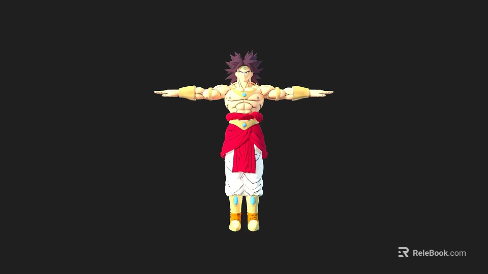 3D Model Of Muscular Character With Purple Hair Red Sash White Pants And Yellow Shoes 3d model 