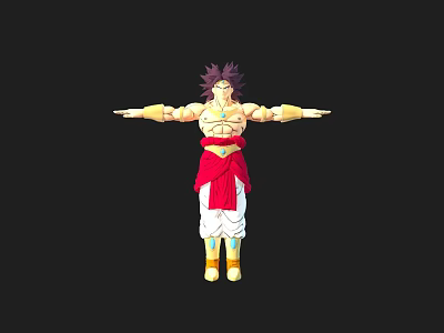 3D Model Of Muscular Character With Purple Hair Red Sash White Pants And Yellow Shoes 3d model