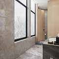 Modern Hotel Bathroom Interior With Marble Tiles Vanity Sink And Mirror