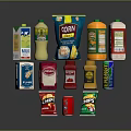 Assorted Food Products Including Chips Snacks Drinks And Sauces On 3d model