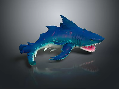 Fierce Blue Fantasy Shark Creature With Sharp Teeth And 3D Model Features 3d model