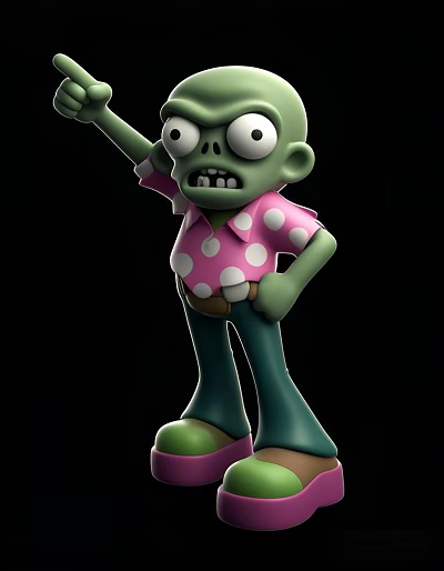 Green Skinned Man In Pink Polka Dot Shirt With Raised Arm And Hand On Hip 3d model