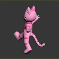 Pink Striped Cartoon Cat Character With Standing Pose And Cute Expression 3d model