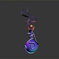 Purple And Blue Magic Bottle With Smoking Effect And Shiny Reflective Surface