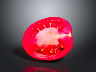 Fresh Halved Tomato with Red Juicy Flesh Seeds and Central Core on Dark Surface 3d model