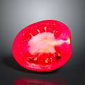 Fresh Halved Tomato with Red Juicy Flesh Seeds and Central Core on Dark Surface