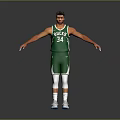 Man basketball player wearing green Bucks jersey with number 34 standing with arms outstretched