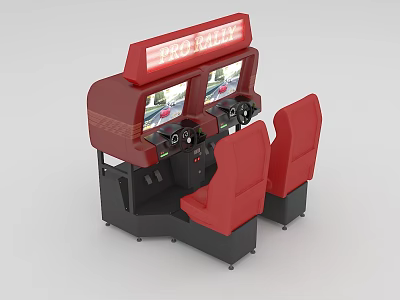 Two Player Pro Racing Arcade Game Machine with Red Seats and Steering Wheels 3d model