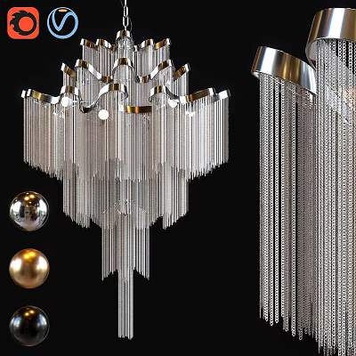 Elegant Modern Crystal Chandelier with Hanging Tassels and Metallic Spheres 3d model