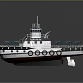 Leisure Water Vessel With Blue Umbrellas Seating Areas Lifebuoys And Control Cabin