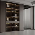 Modern Wooden Bookcase Interior Design With Illuminated Shelves And Decorative Items