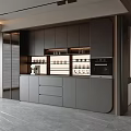 Elegant Modern Gray Sideboard With Cabinets Drawers Shelves And Lighting For Dining Room