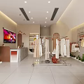 Modern Clothing Store Interior With Fashion Display Clothes Racks Cashier Counter And Green Plants