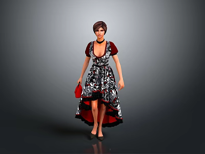 Stylish Patterned Dress and Red Handbag Essential Daily Life Fashion Accessories 3d model
