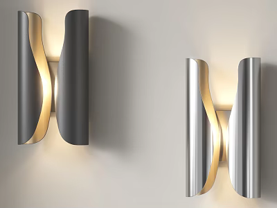 Modern Curved Wall Lamps in Gray and Silver Illuminated Design for Home Decor 3d model